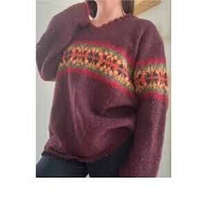 Vintage Eddie Bauer V-Neck Wool Fair Isle Knit Pullover Sweater Women Sz S Multi